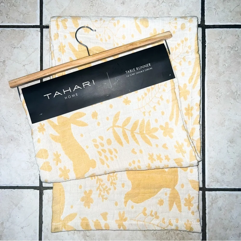 Tahari Home Easter Bunny Table Runner - Yellow/White, 14” x 90”